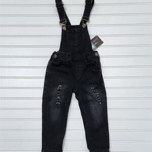 NWT Little Bipsy Distressed Black Denim Overalls Size 2T-3T